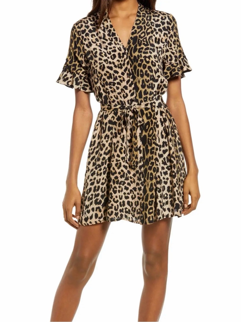 AllSaints Leopard Print Wrap Mini Dress - Tan/Black